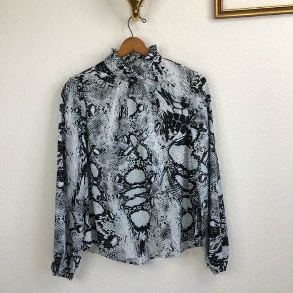H&M Snake Python High Collar Ruffle Blouse